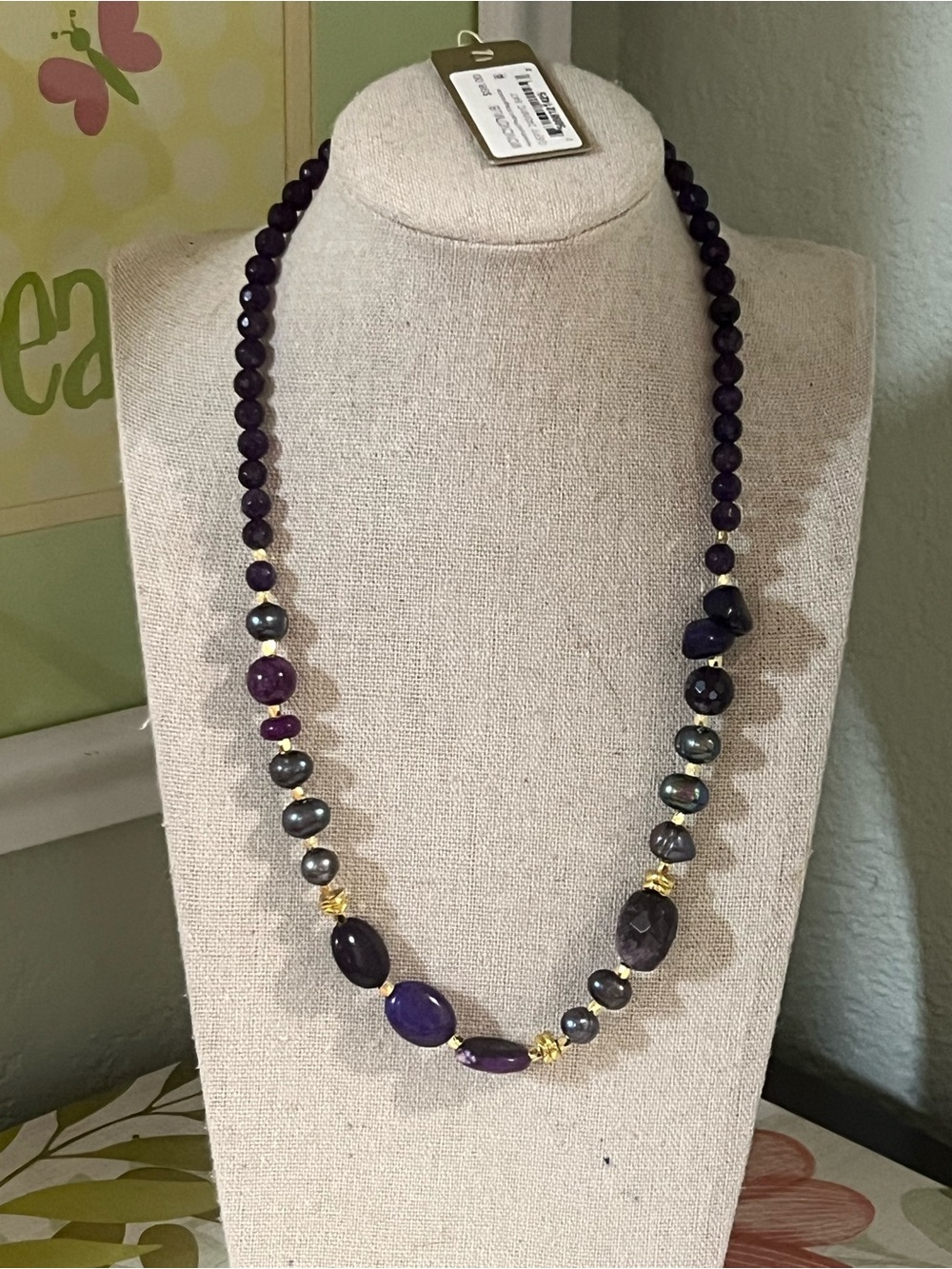 NWT Barse GEnuine Stones Necklace Amethyst, Pearl,Magnesite #BJNK